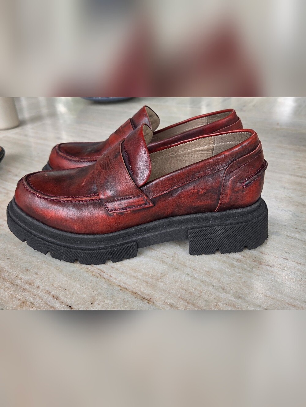 Sundance Casta Angel Wing Leather Loafers Oxblood Red Size 37 (US 6.5-7)